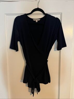 41 Hawthorn Dark Navy Wrap Blouse with Tie